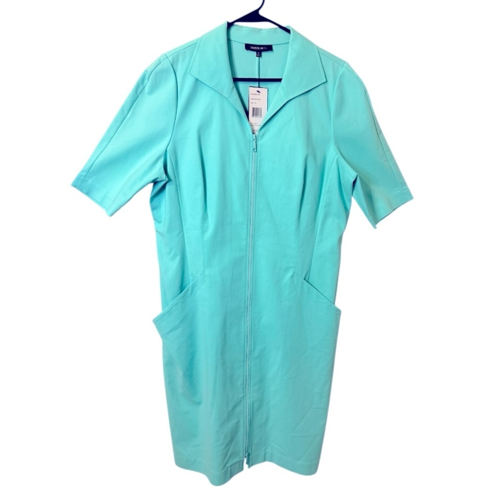 Lafayette 148 New York Mint Green Zip-Front Short Sleeve Dress